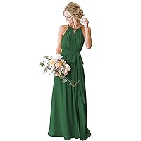 Halter Pleated Bridesmaid Dresses for Women 2024 Long A Line Prom Dress with Pockets X06