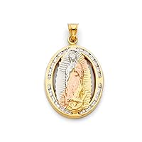 14k Yellow Gold White Gold and Rose Gold Religious CZ Cubic Zirconia Simulated Diamond Pendant Necklace 15x20mm Jewelry for Women