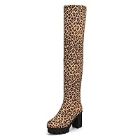 Women's Fall/Winter Over The Knee Boots, Leopard Print high Heel Women's Boots, high Heels, Thick-Soled Over The Knee Boots, Women's Fall/Winter Thigh high Boots