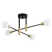 Modern Flush Mount Ceiling Light Fixture 4 Lights Black Classic Pendant Lamp with Cream Glass Shade for Kitchen Living Room Dining