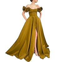 Women's Off The Shoulder Evening Dresses Satin Front Side Formal Prom Gowns