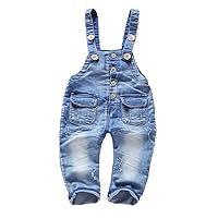 KIDSCOOL SPACE Baby & Little Boys/Girls Blue & Black Denim Overalls,Jean Workwear