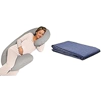 Leachco Snoogle Chic Jersey Total Body Pillow - Heather Gray, 1 Count (Pack of 1) & Snoogle Replacement Cover, Denim