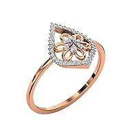 0.11Cts Round Cut Sim Diamond Fancy Flower Engagement Ring in 14KT White Gold PL