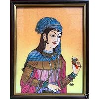 Traditional Elegant Lady & Jam Painting Made with Gem Stones