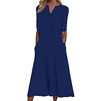 Womens 2023 Summer Beach Dresses Loose Boho Floral Maxi Dress Short Sleeve Pockets Button Casual Flowy Swing Dress Plus Size
