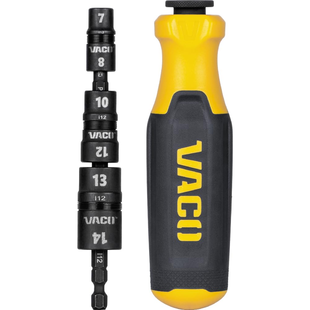 VACO VAC1071 Impact Driver, 7-in-1 Metric Multi-Bit Impact Flip Socket Set with Handle, Magnetic, 6 Hex Sizes and 1/4-Inch Bit Holder