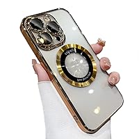 Electroplated CD Pattern case with Magnetic Suction Function, Comes with Lens Film, Premium Feeling, for iPhone 15 14 13 13 12 11 Pro Max Plus case (Gold,iPhone 14)