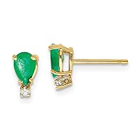 14k Yellow Gold 6x4 Pear Emerald and Diamond Earrings - 8mm