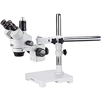 SM-3T Professional Trinocular Stereo Zoom Microscope, WH10x Eyepieces, 7X-45X Magnification, 0.7X-4.5X Zoom Objective, Ambient Lighting, Single-Arm Boom Stand