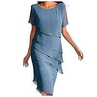 XJYIOEWT Plus Size Casual Dresses,Women's Summer Dress Patchwork Chiffon Round Neck Short Sleeved Dress Hi Low Dress for