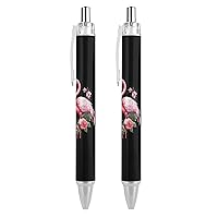 Cute Flamingo with Flowers Ballpoint Pens Black Ink Ball Point Pen Retractable Journaling Pen Work Pens for Men Women Office Supplies 2 PCS