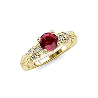 Ruby & Natural Diamond (SI2-I1, G-H) Butterfly Engagement Ring 1.09 ctw 14K Yellow Gold