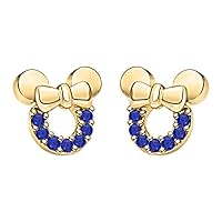 Minnie Mouse Bow Earrings Gemstone 14k Yellow Gold Over Sterling Silver Screwback Girls Earrings