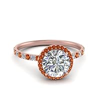 Choose Your Gemstone Petite Halo Diamond CZ Ring Rose Gold Plated Round Shape Halo Engagement Rings Affordable for Your Girlfriend, Wife, Partner Wedding US Size 4 to 12