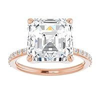 18K Solid Rose Gold Handmade Engagement Rings 5.0 CT Asscher Cut Simulated Diamond Solitaire Wedding/Bridal Ring Set for Women/Her Propose Rings