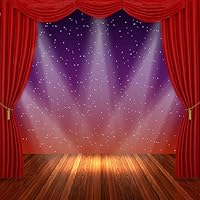 Yame 5x7ft Vinyl Digital Red Curtain Star Spotlight Stage Wood Floor Photography Studio Backdrop Background