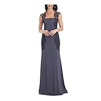 JS Collections Womens Lace Trim Embroidered Evening Dress Blue 14