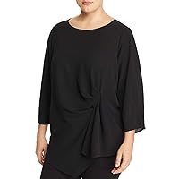 Status by Chenault Womens Plus Ruched Flare Sleeve Blouse Black 1X