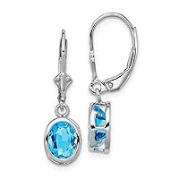 925 Sterling Silver Oval Blue Topaz Leverback Earrings Jewelry for Women in Silver and 6x4mm 7x5mm 8x6mm