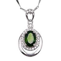 925 Sterling Silver Green Chrome Diopside Pendant Faceted Oval Diopside Necklace 5x7mm Women Gemstone Necklace