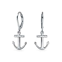 Tropical Beach Vacation Honeymoon Simple Nautical Boat Ship Wheel Anchor Dangle Earrings Lever Back For Women Teen Yellow 14K Gold Plated .925 Sterling Silver