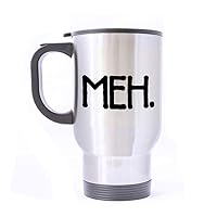 Travel Mug Meh Stainless Steel Mug With Handle Travel Coffee/Tea/Water Mug, Silver 14 oz