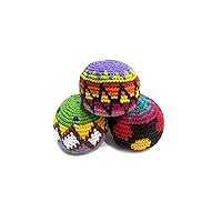 Crochet Hacky Ball Kick Sack Multicolored Geometric Pattern Foot Bag - Handmade Guatemalan Toys - Assorted Bulk Set of 3, 6, 12, or 24