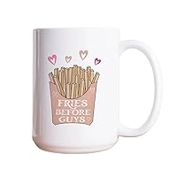 Fries Before Guys White Ceramic Coffee Mug 15oz Novelty Valentine Coffee Cup Tea Milk Juice Love Hearts Mug Romantic Gifts for Lover Mr & Mrs Couple