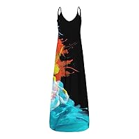 Tropical Dress,Women's Casual Summer Floral Long Maxi Dresses Floor Length Sleeveless Plus Size Sundresses