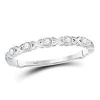 The Diamond Deal 10kt White Gold Womens Round Diamond XOXO Love Stackable Band Ring 1/12 Cttw