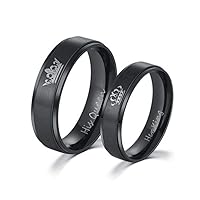 Stainless Steel Her King His Queen Ring His and Hers Couples Engagement Wedding Bands, Black
