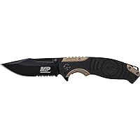 M&P SWMP13BS 8.2in High Carbon S.S. Folding Knife with 3.5in Serrated Clip Point Blade and Aluminum Handle for Tactical, Survival and EDC