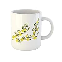 Coffee Mug Green Yellow Apricot Flower Traditional Lunar New Year 11 Oz Ceramic Tea Cup Mugs Best Gift Or Souvenir For Family Friends Coworkers