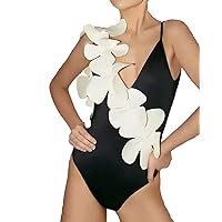 Black Womens One Piece Swimsuit Big White Flower Adjustable Bathingsuit Sarong Coverups Tie Up Skirt Dress Beachwear