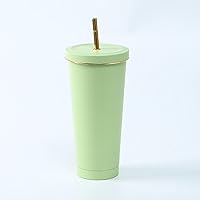 Coffee Cup, Stainless Steel Straw Cup, Double-Layer Vacuum Coffee Cup, 304 Thermos Cup, car Water Cup, Pearl Milk Tea Cover 绿色