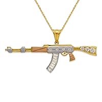 Tricolor 14K Gold Fancy Rifle CZ Pendant – Cubic Zirconia Jewelry Nice Gift for Men and Women’s - NO CHAIN just PENDANT