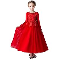 Flower Girls Lace Dress for Kids Wedding Bridesmaid Party Maxi Gown Tulle Dresses 3-16Y