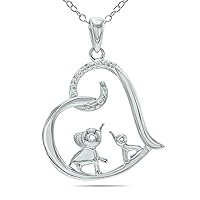 Double Elephant Enclosed in a Diamond Heart Necklace in .925 Sterling Silver