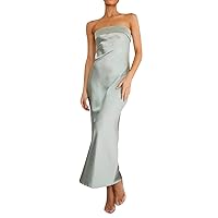 White Blouses for Women Dressy Casual Tank Top,Summer Satin Strapless Dress Sexy Backless Bodycon Wedding Cockt