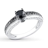 1.50 Carat Black and White Diamond Vintage Engagement Ring in White Gold