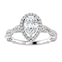 Siyaa Gems 4 CT Pear Diamond Moissanite Engagement Ring Wedding Ring Eternity Band Vintage Solitaire Halo Hidden Prong Silver Jewelry Anniversary Promise Ring Gift