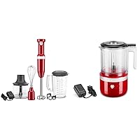 KitchenAid Cordless Hand Blender with Chopper and Accessories - KHBBV83 (Empire Red) + KFCB519 (Empire Red)