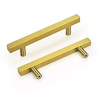 GOLDENTIMEHARDWARE 50 Pack Gold Cabinet Handles,4 Inch Brass Cabinet Pulls for Cabinets and Drawer,Brushed Gold Dresser Handles,Modern Square Drawer Handles,6 3/10 Inch Overall Length