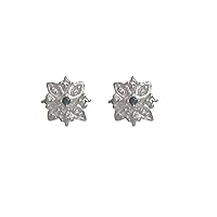 925 Sterling Silver Natural Blue Diamond Gemstone Flower Design Stud Earring 925 Stamp Jewelry For Her | Gifts For Women And Girls
