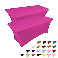 2 Pack 6FT Table Cloth for Rectangular Fitted Events Stretch Fuchsia Table Covers Washable Table Cover Spandex Tablecloth Table Protector for Party, Wedding, Cocktail, Banquet, Festival