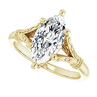 14K Solid Yellow Gold Handmade Engagement Ring 1.50 CT Marquise Cut Moissanite Diamond Solitaire Wedding/Bridal Ring for Woman/Her Gorgeous Ring