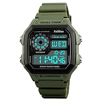 FeiWen Unisex Digital Sports Watch for Men and Women 50M Waterproof Plastic Case with Rubber Strap Outdoor Military Multifunction Watches LED Back Light Calendar Alarm Countdown Simple