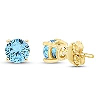 AFFY Round Shape Birthstone Stud Earrings In 14K Yellow Gold Over Sterling Silver (0.5 Ct), Mother's Day Gift For Her