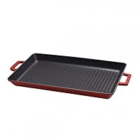 Lava Cookware CAST Iron Enamelled Non-Stick Grill Tray with Metal Handles 10 inches x 18 inches (RED), LV GT 2645